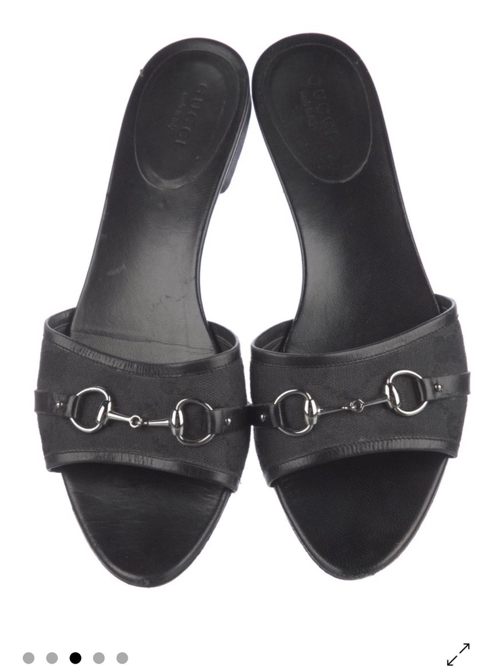 Gucci Black Leather Slide Sandals with Silver Horsebit Detail USED size 7